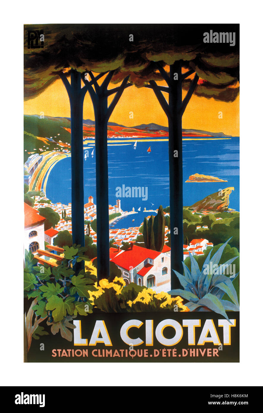 LA CIOTAT Vintage 1900s travel poster for La Ciotat  Côte d'Azur, Provence, Bouches-du-Rhône, France. Station Climatiqe d Ete d Hiver Stock Photo