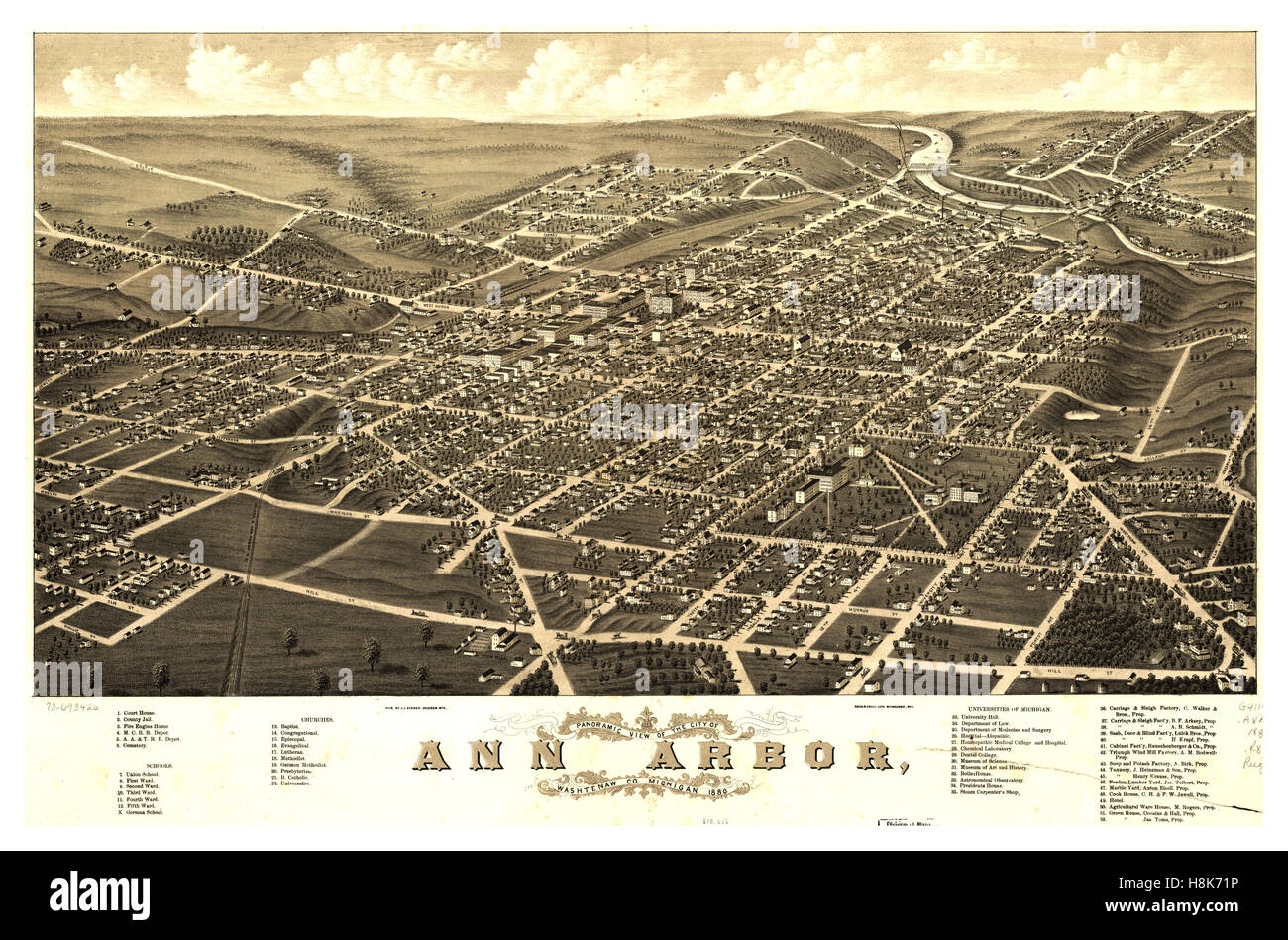 Vintage Ann Arbor Michigan USA street grid map 1880 Stock Photo