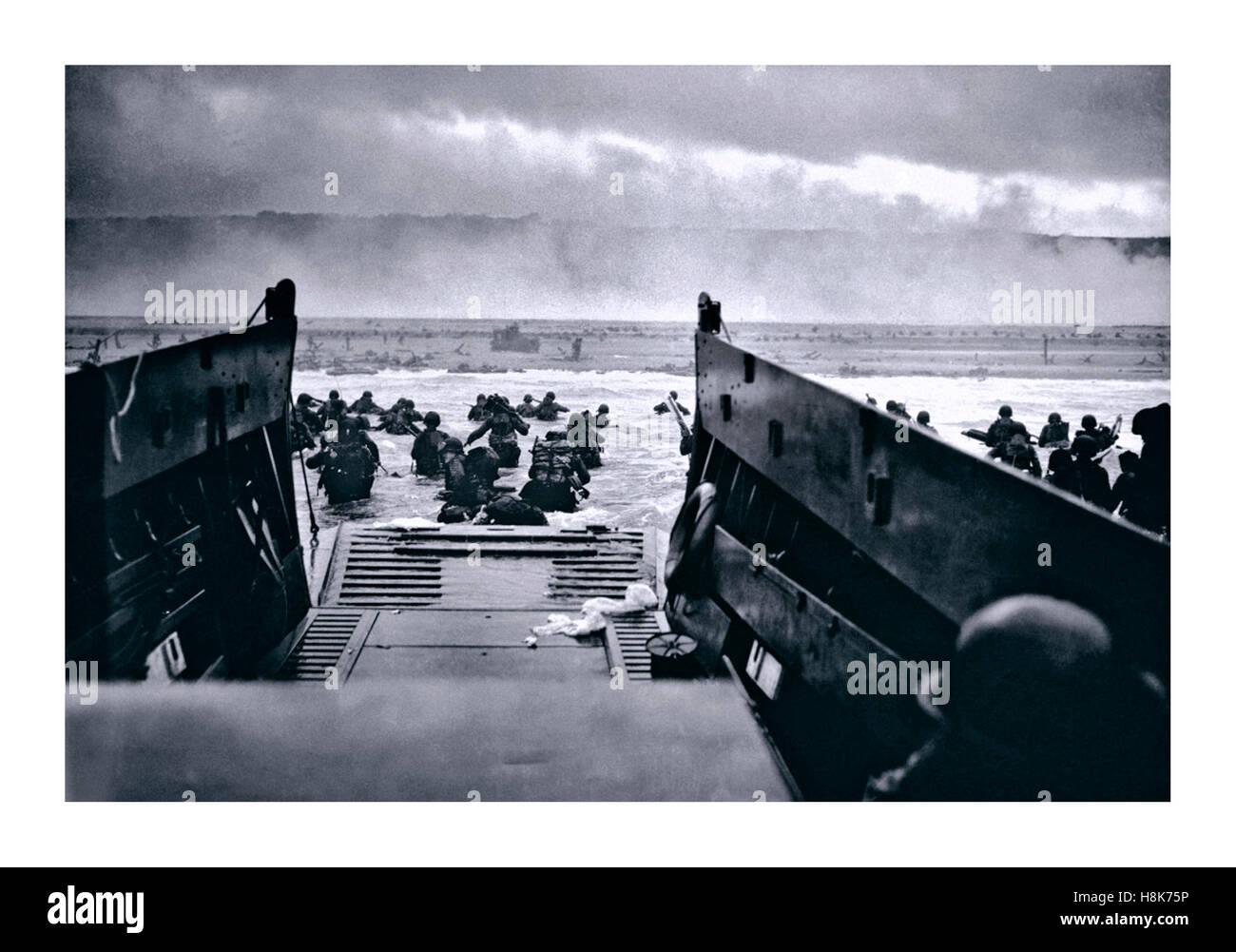 D-DAY UTAH BEACH WW2 Normandy landings  the landing craft boat landing operations on 6 June 1944 (termed D-Day) of the Allied invasion of Nazi Germany occupied Normandy France Stock Photo