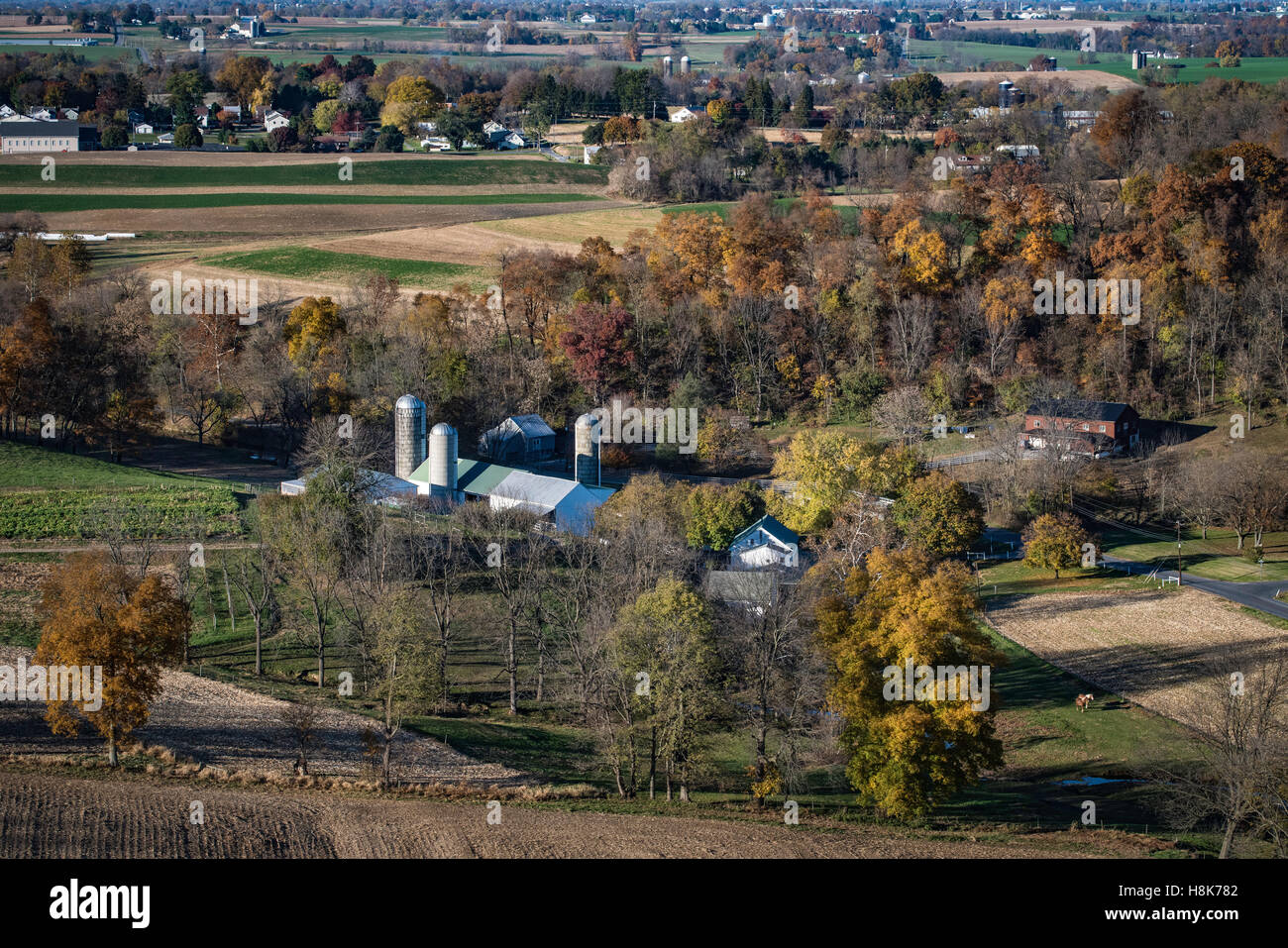 Lancaster, PA hot air balloon and aerial images over farm land Stock