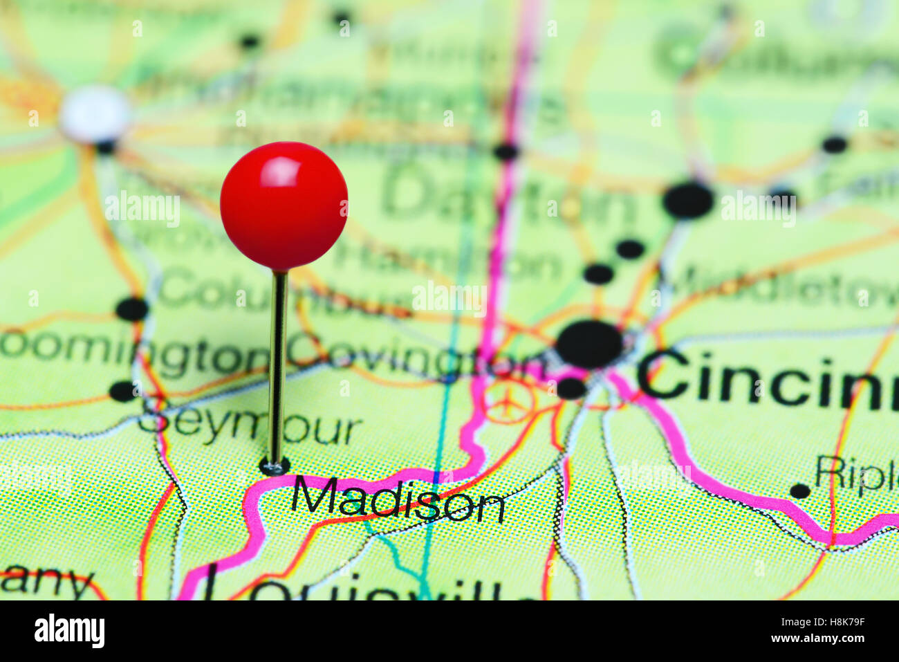 Madison pinned on a map of Indiana, USA Stock Photo - Alamy