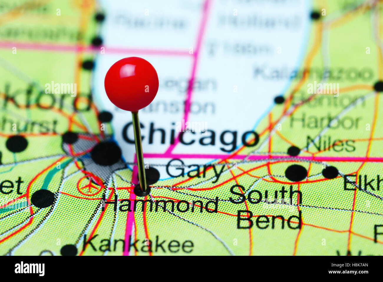 Hammond pinned on a map of Indiana, USA Stock Photo Alamy