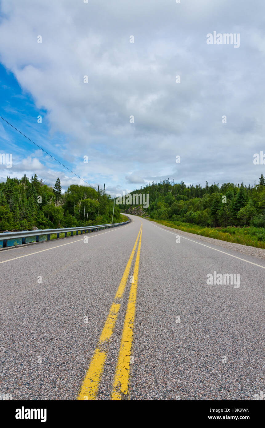 Trans Canada highway along Superior Lake shore Stock Photo