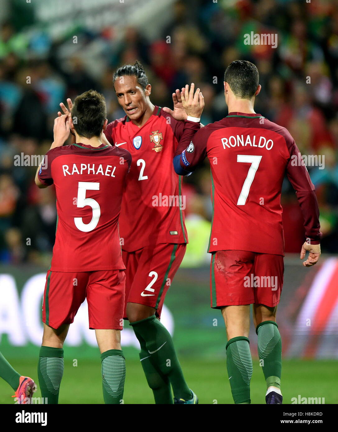 Faro, Portugal. 13th Nov, 2016. Portugal's Bruno Alves (C) celebrates after scoring during the FIFA World Cup 2018 qualifier Group B match between Portugal and Latvia at the Algarve stadium in Faro, Portugal, on Nov. 13, 2016. Portugal won 4-1. Credit:  Zhang Liyun/Xinhua/Alamy Live News Stock Photo
