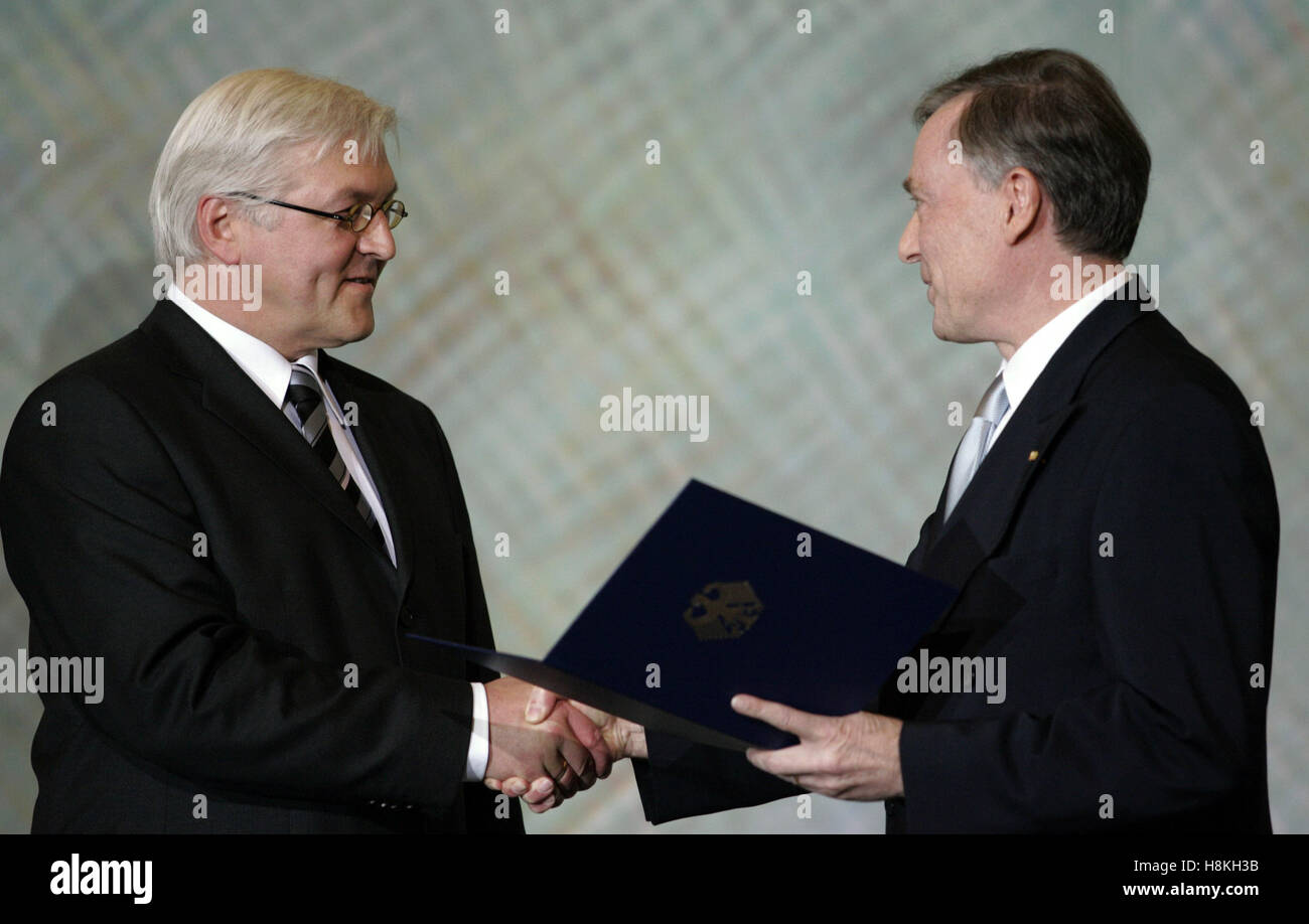 Berlin, Germany. 22nd Nov, 2005. FILE - German Minister of Foreign Affairs Frank Walter Steinmeier (SPD) receives his certificate of appointment from former German President Horst Koehler (r) at Charlottenburg palace in Berlin, Germany, 22 November 2005. PHOTO: MICHAEL HANSCHKE/dpa/Alamy Live News Stock Photo
