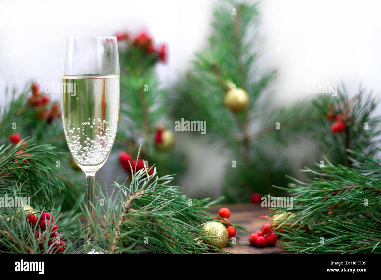 Christmas and New Year seasonal composition with pine tree branches ...