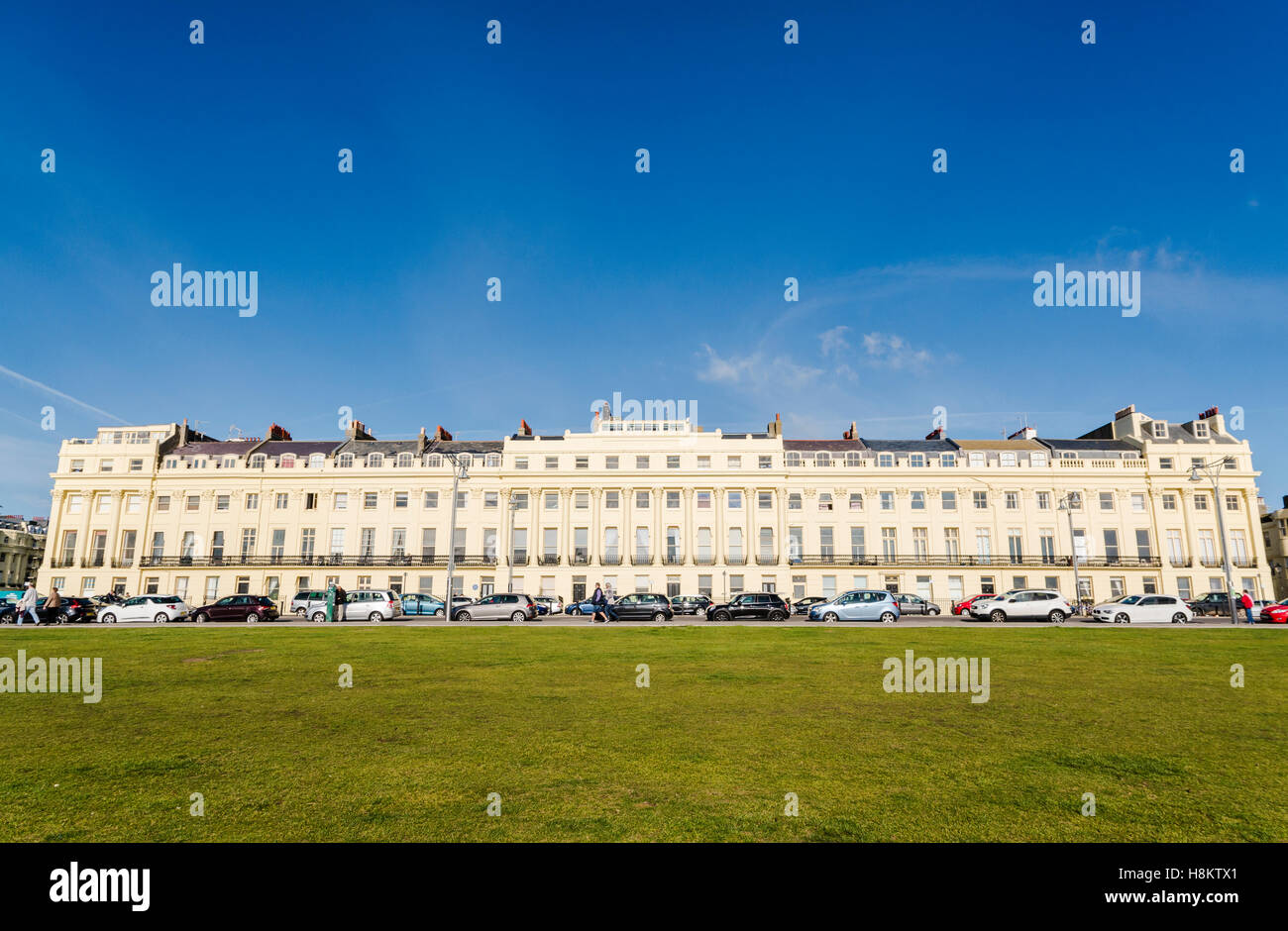 View of Hove Lawns and the Regency architecture of Brunswick Terrace in Brighton & Hove, Sussex, UK. Stock Photo