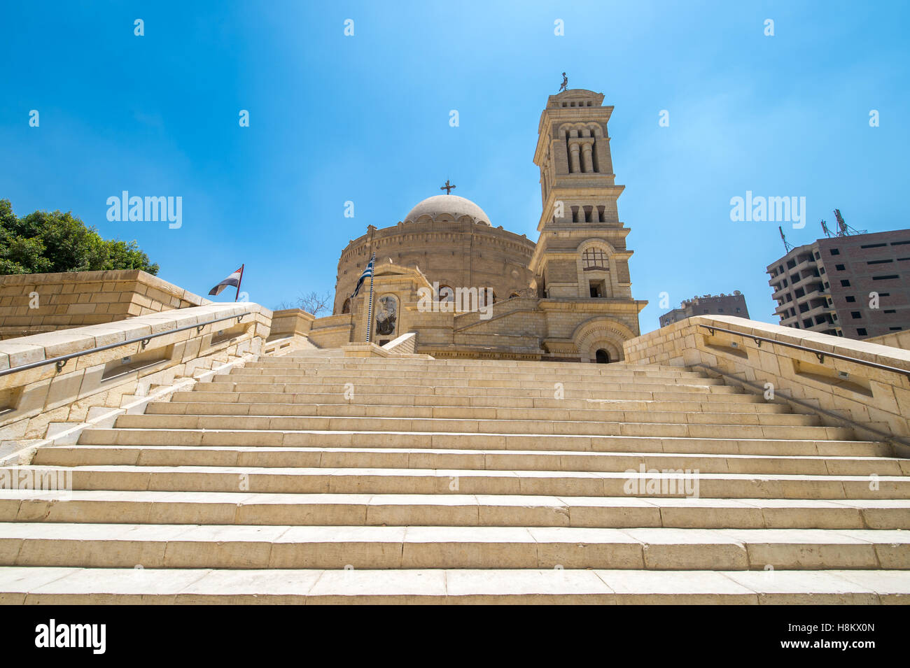 Cairo, Egypt. Steps leading up to the Greek Orthodox church and Monastery of St. George (Mari Girgis) in the Coptic Quarter of C Stock Photo