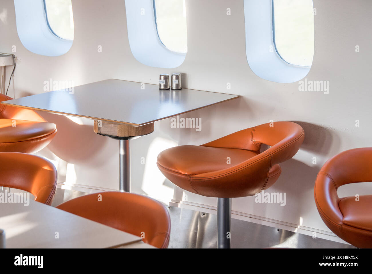 Stockholm, Arlanda, Sweden - The lounge area inside the Jumbo Stay (Jumbohostel), a hostel that is a converted Boeing 747 airlin Stock Photo