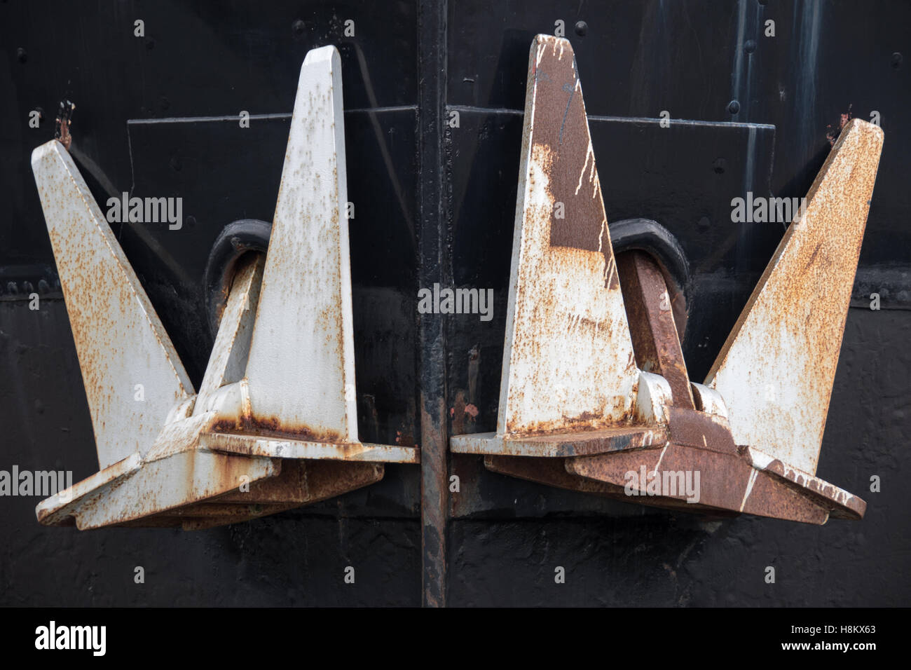 Amsterdam, Netherlands close up of the anchors of a boat docked in the harbor. Stock Photo