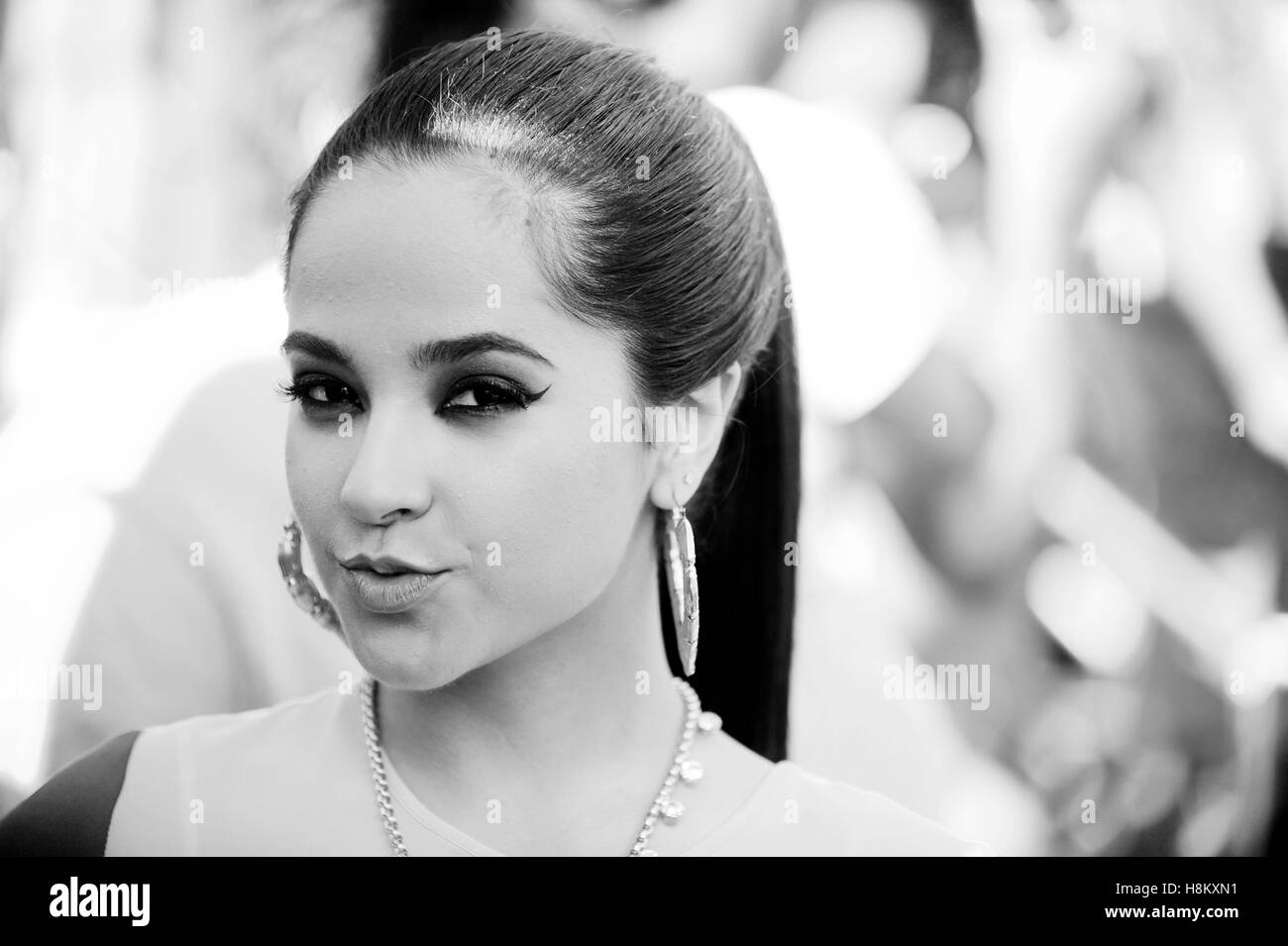 Becky G backstage portrait at the 2013 Power 106 Powerhouse concert at the Honda Center in Anaheim, California. (Digitally altered black and white) Stock Photo