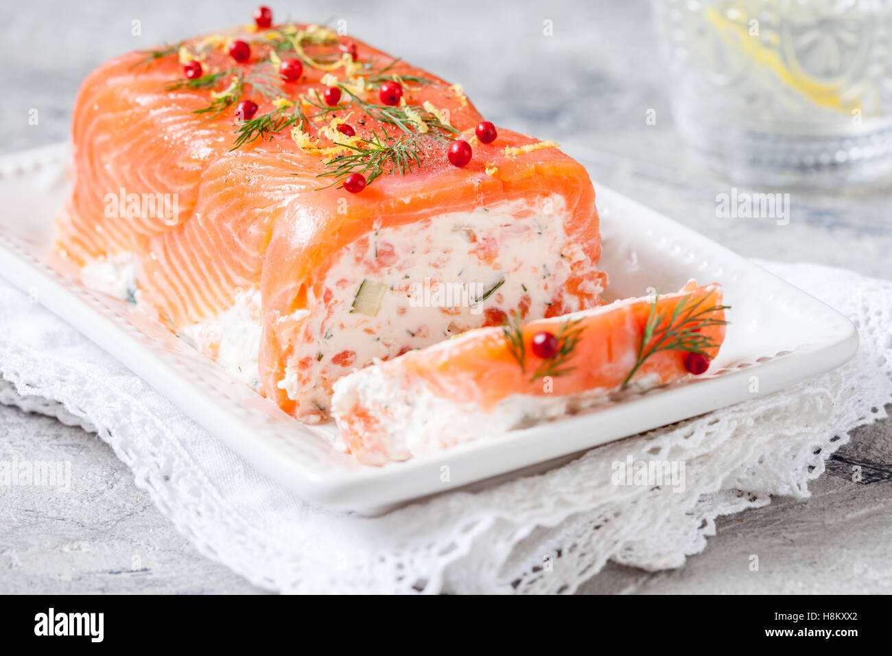 Delisius salmon terrine with cream cheese and cucumber Stock Photo Alamy