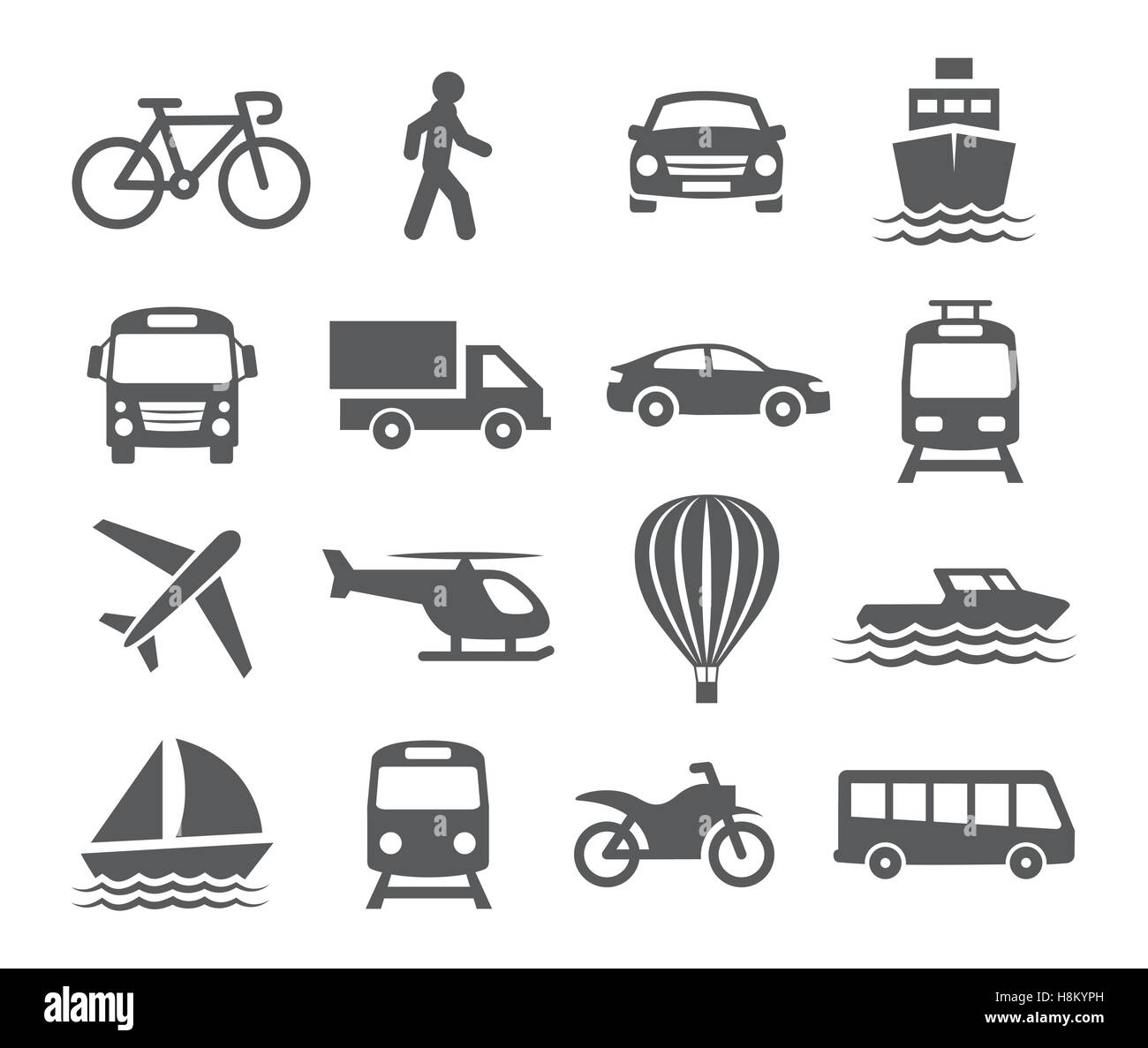 Transport icons on white background. Vector illustration. Stock Vector