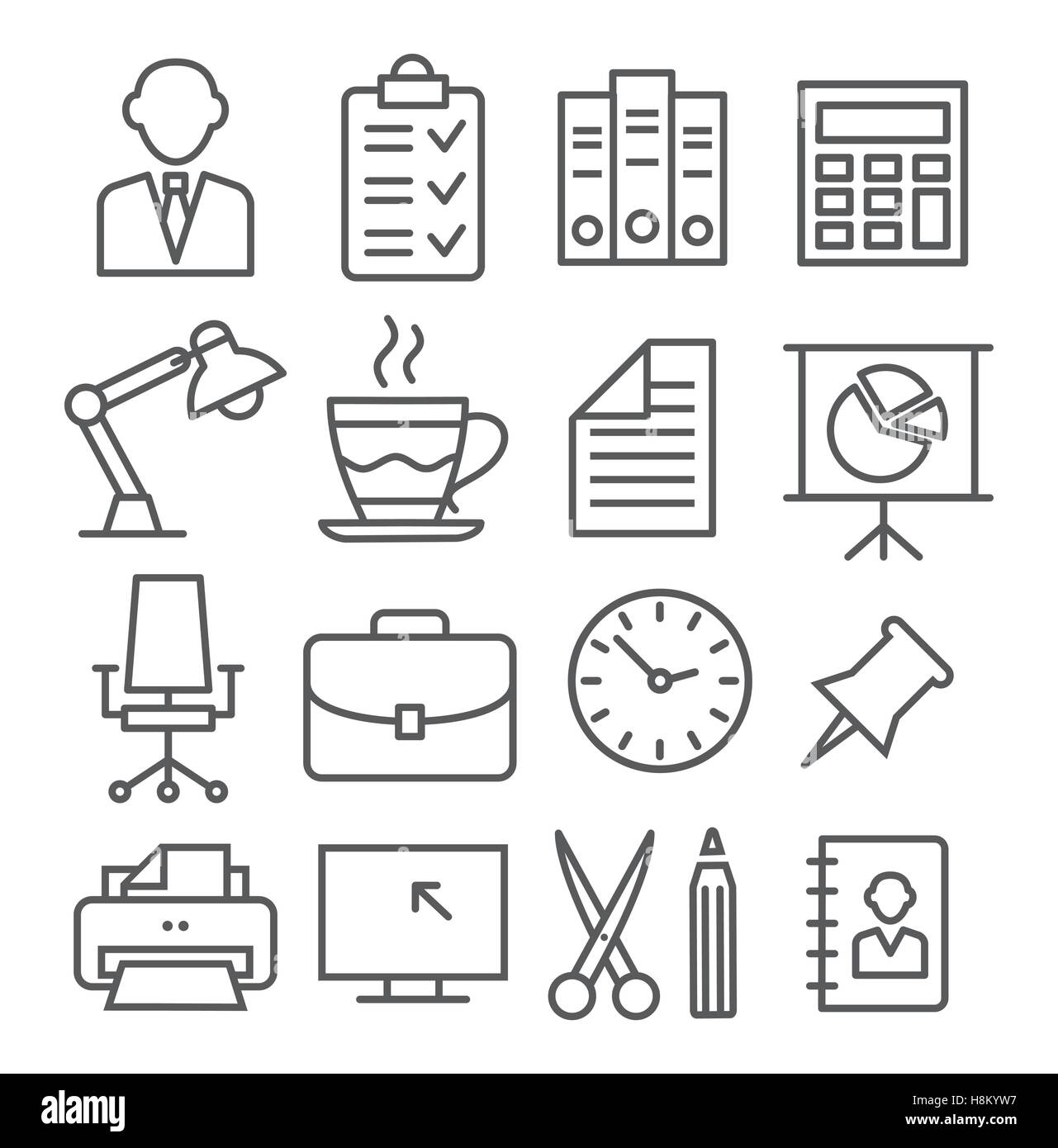 Office Line Icons Stock Vector