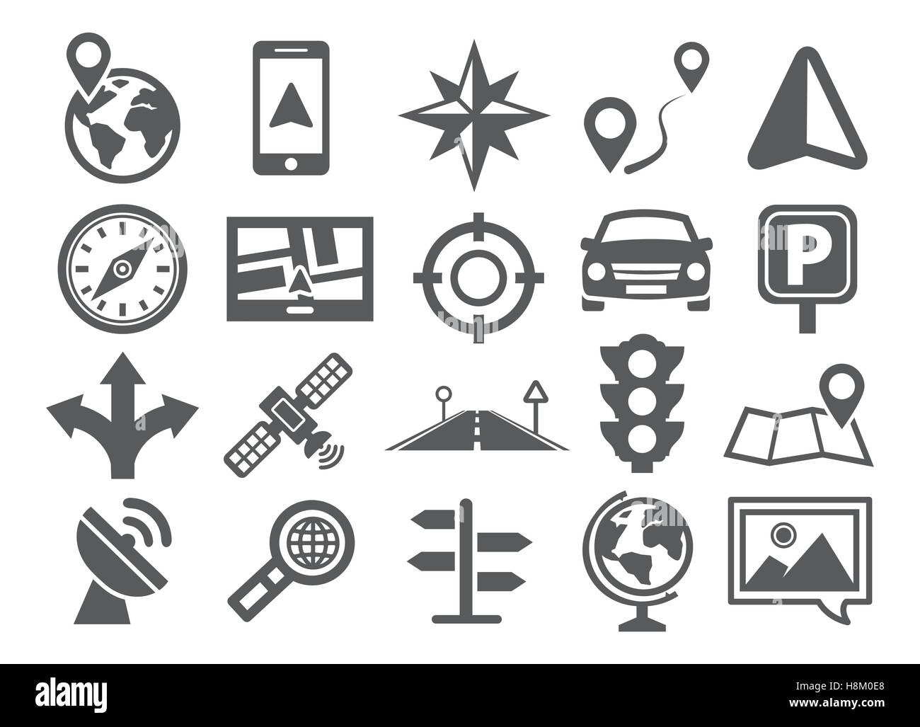 Gray Navigation icon set on white background Stock Vector