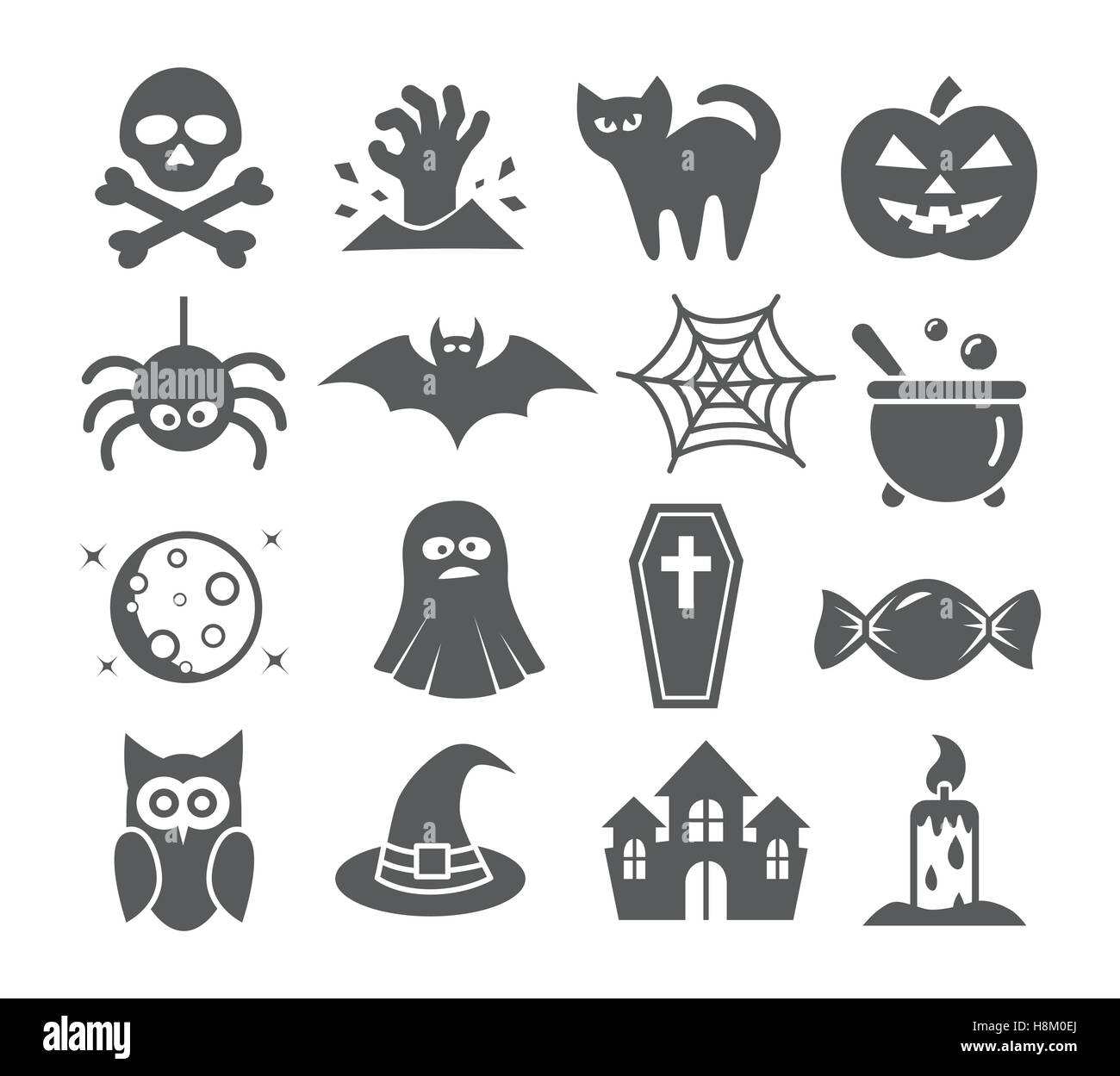 Grey Halloween icons set on white background Stock Vector