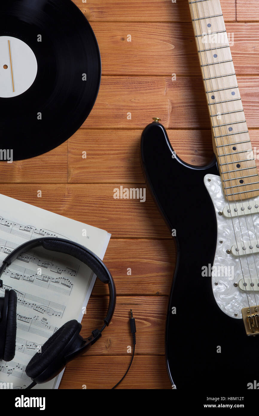 overhead of essentials for a young music fan Stock Photo