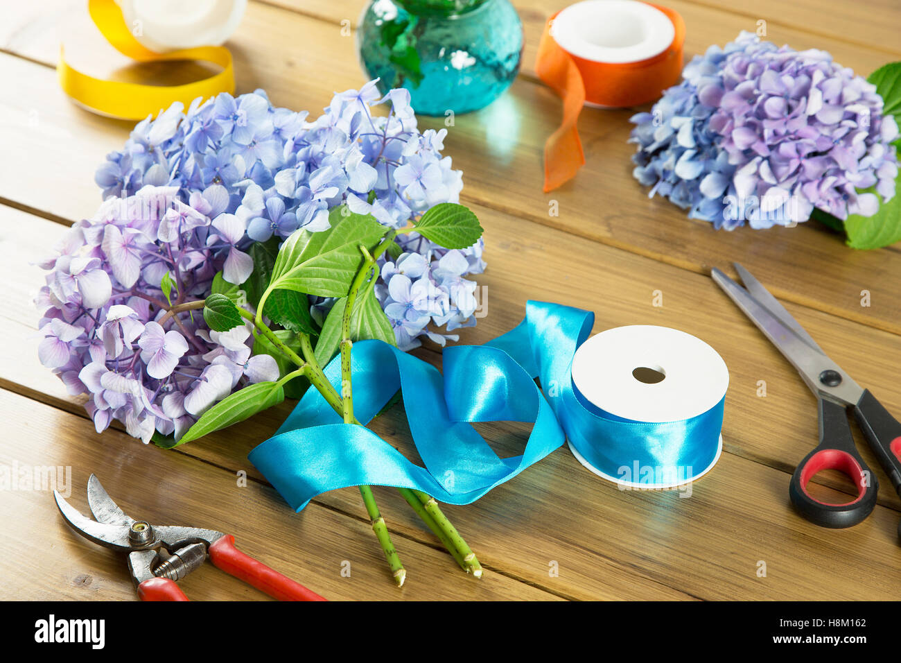 florist work tools to create decorated bouquets Stock Photo Alamy