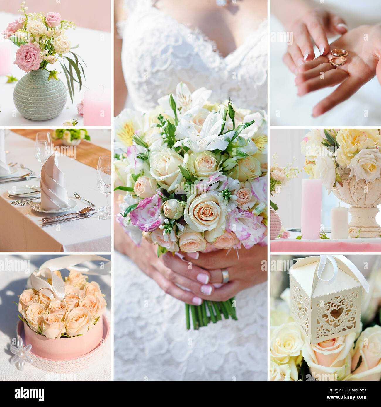 wedding collage brides decor and accessories Stock Photo
