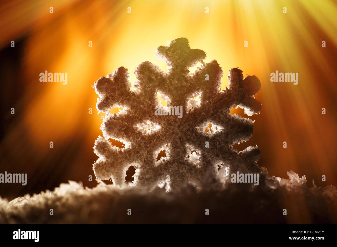 big toy snowflake snow highlighted Stock Photo