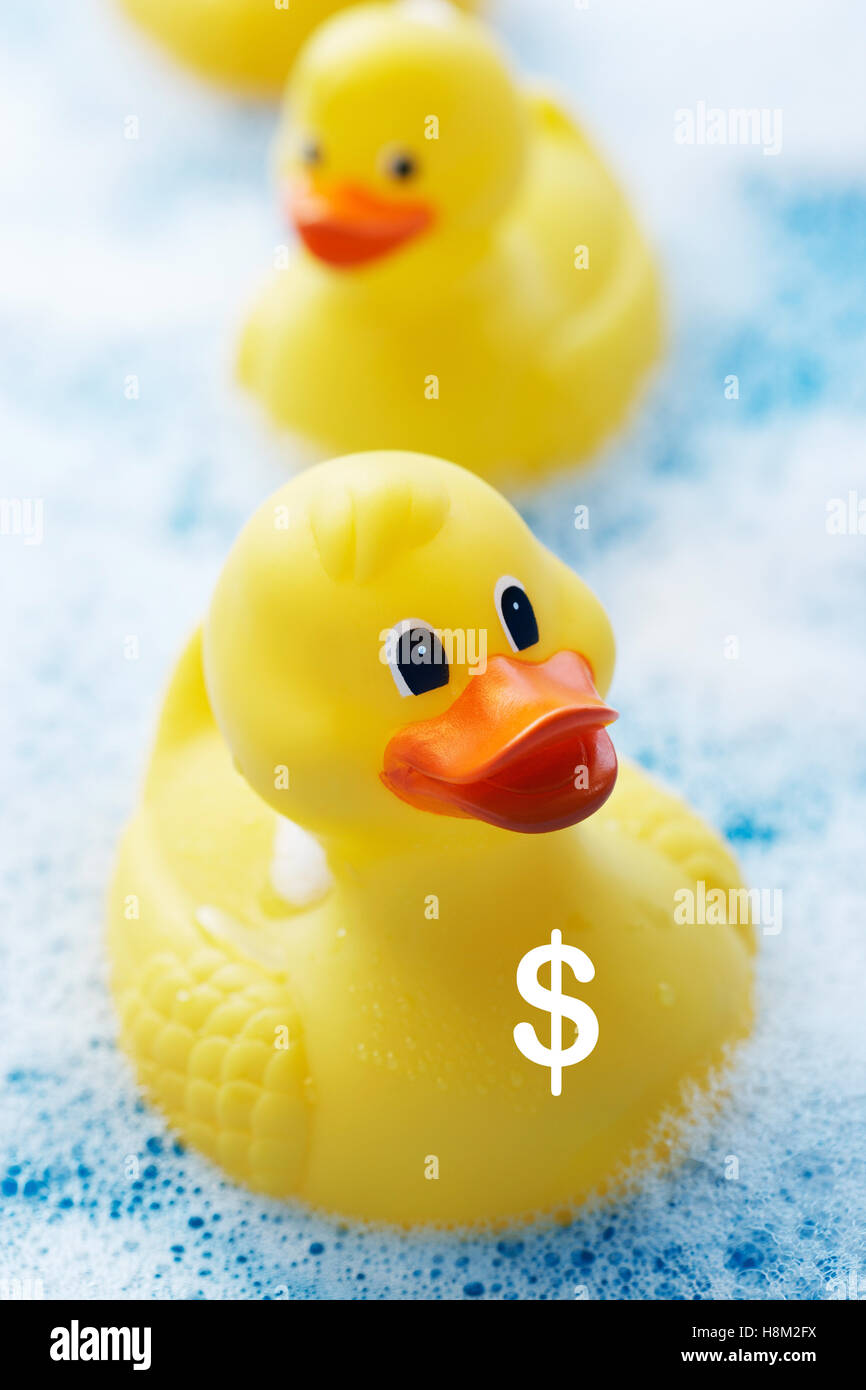 Row of Rubber Ducks in Bubble Bath Stock Photo