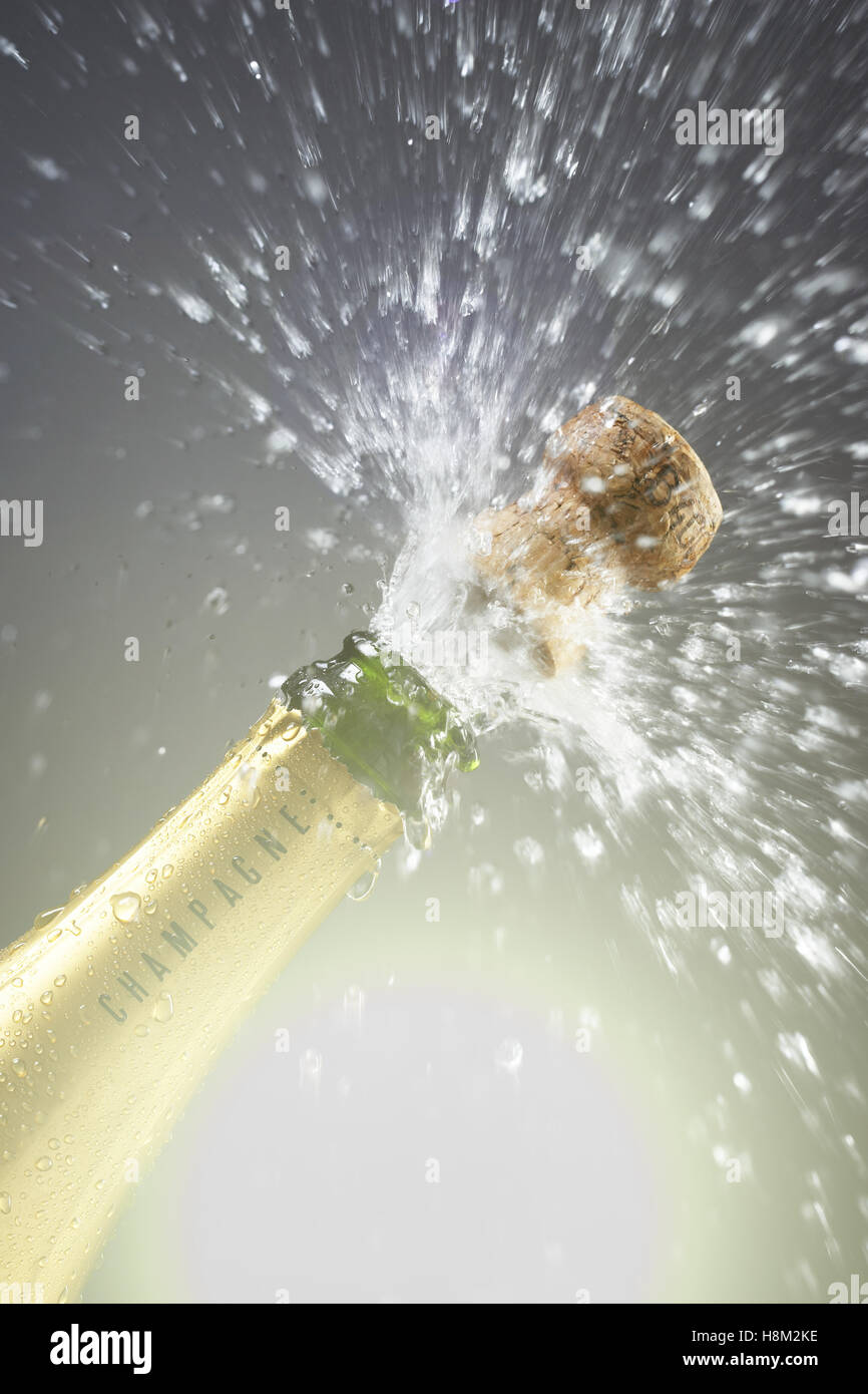 Champagne cork popping Stock Photo