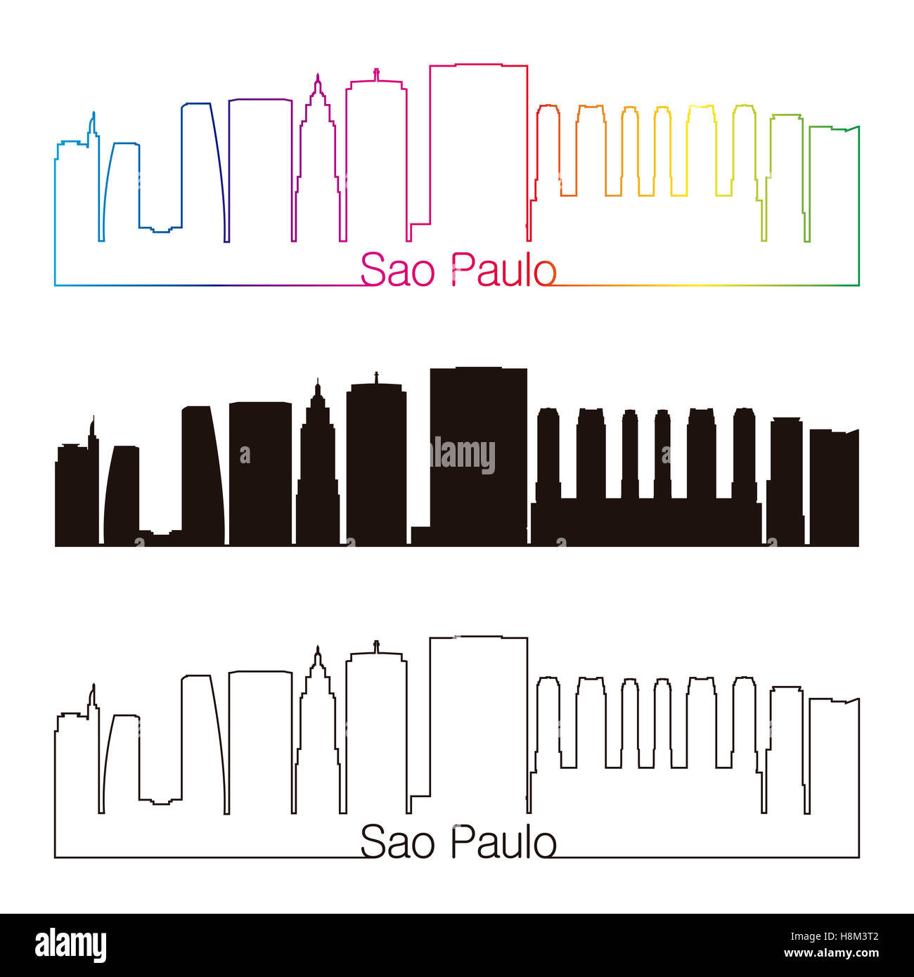 Sao Paulo skyline linear style with rainbow in editable vector file Stock Photo