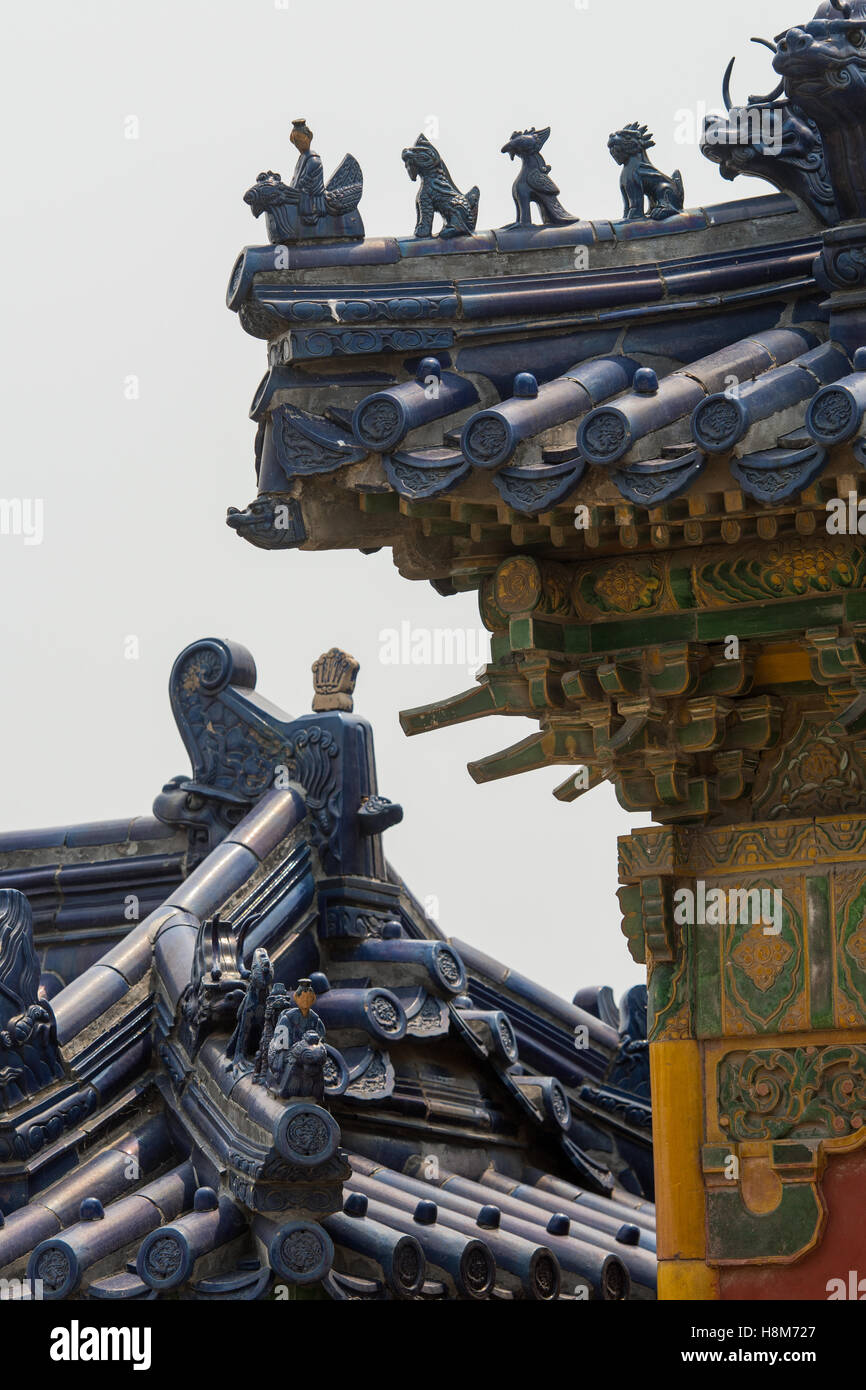 Beijing, China - Ornate roof of the Temple of Heaven, an imperial sacrificial altar located in Central Beijing. Stock Photo