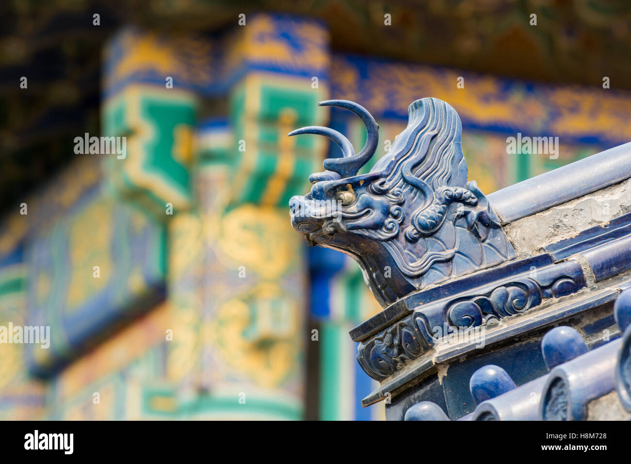 Beijing, China - Ornate roof of the Temple of Heaven, an imperial sacrificial altar located in Central Beijing. Stock Photo