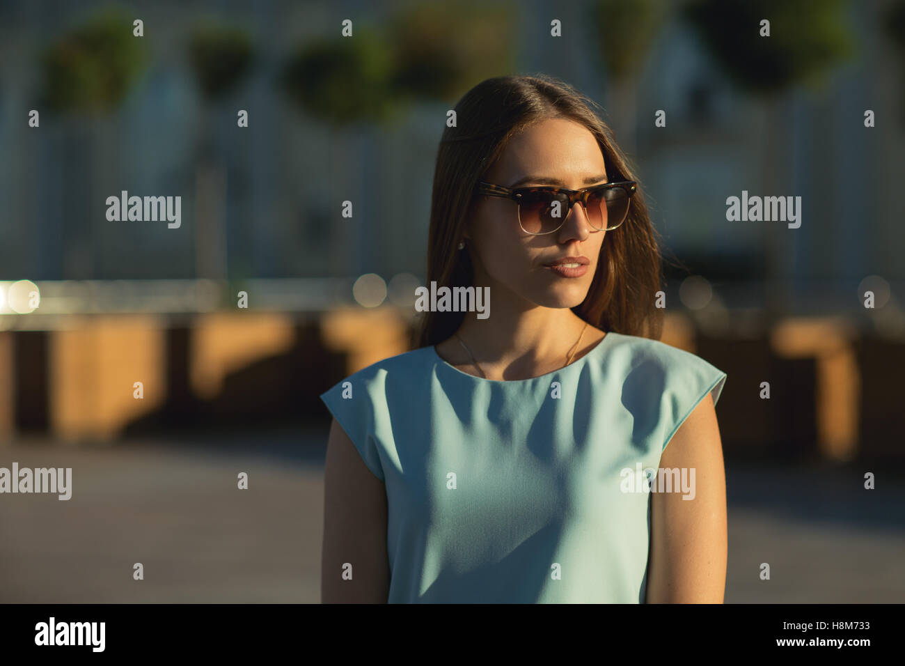 Close up fashion portait of business woman outdoor. Stock Photo