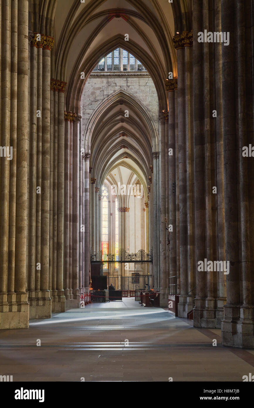 Gothic architecture in an aisle in Cologne cathedral. Stock Photo