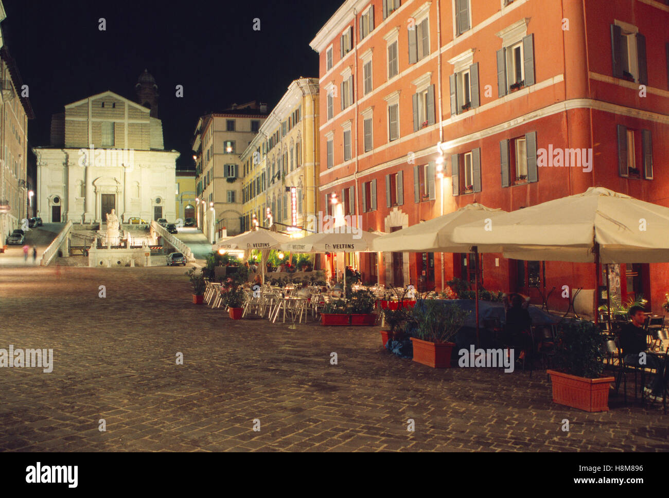 Italy, Marche, Ancona, Piazza Plebiscito Square, Restaurant Stock Photo