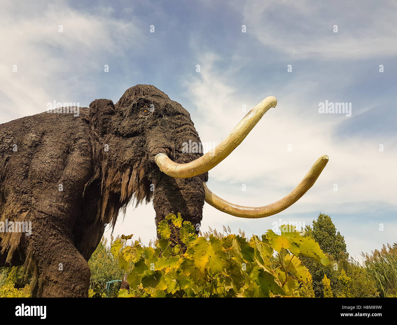 Athens, Greece 2 October 2016.  Old model of a prehistoric animal mammoth at a park. Stock Photo
