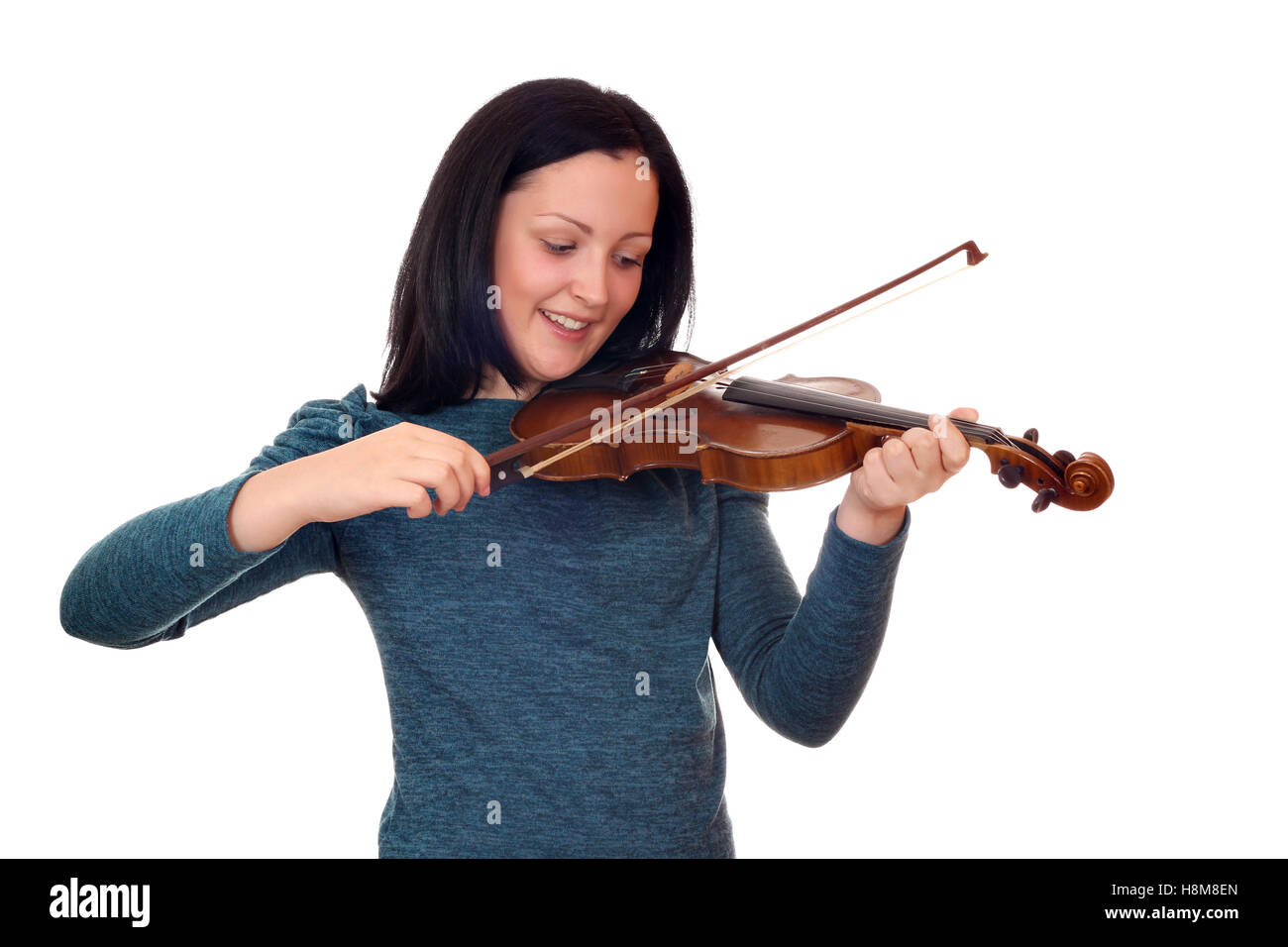 teenage girl play violin on white Stock Photo - Alamy