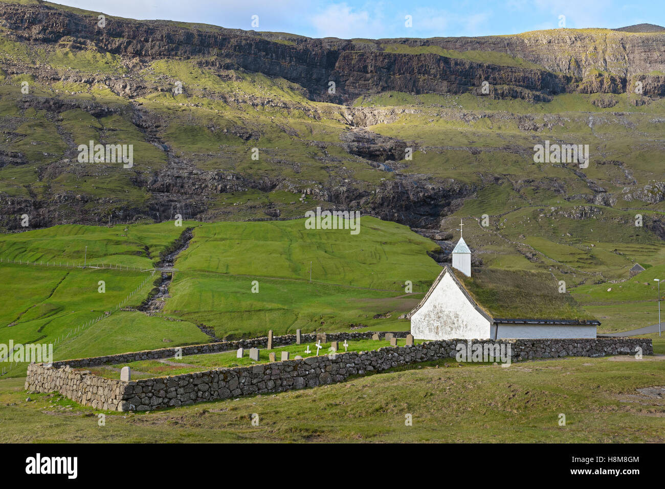 The old Lutheran church in Saksun on the island of Streymoy, Faroe Islands, Denmark Stock Photo