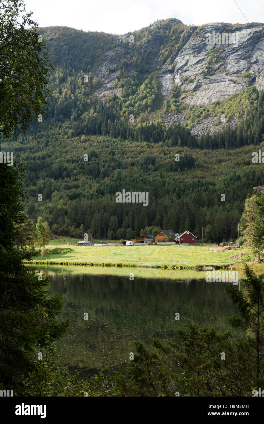 Houses in the valley in Valle with an isolated roof by plants and moss