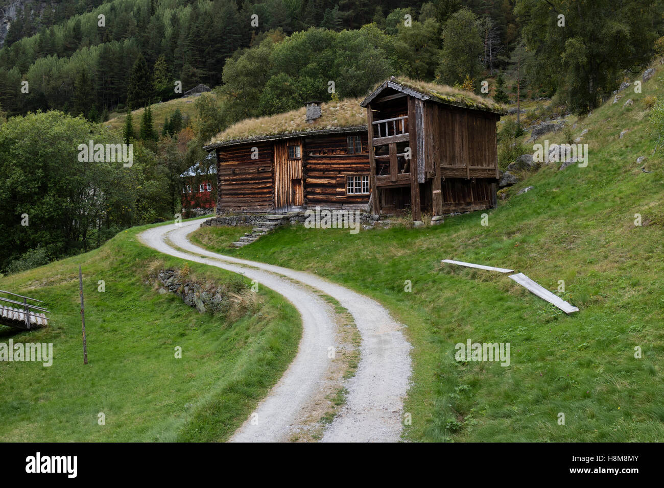 Farm house from the 16th century at Rygnestadtunet in the Setesdal, Norway Stock Photo