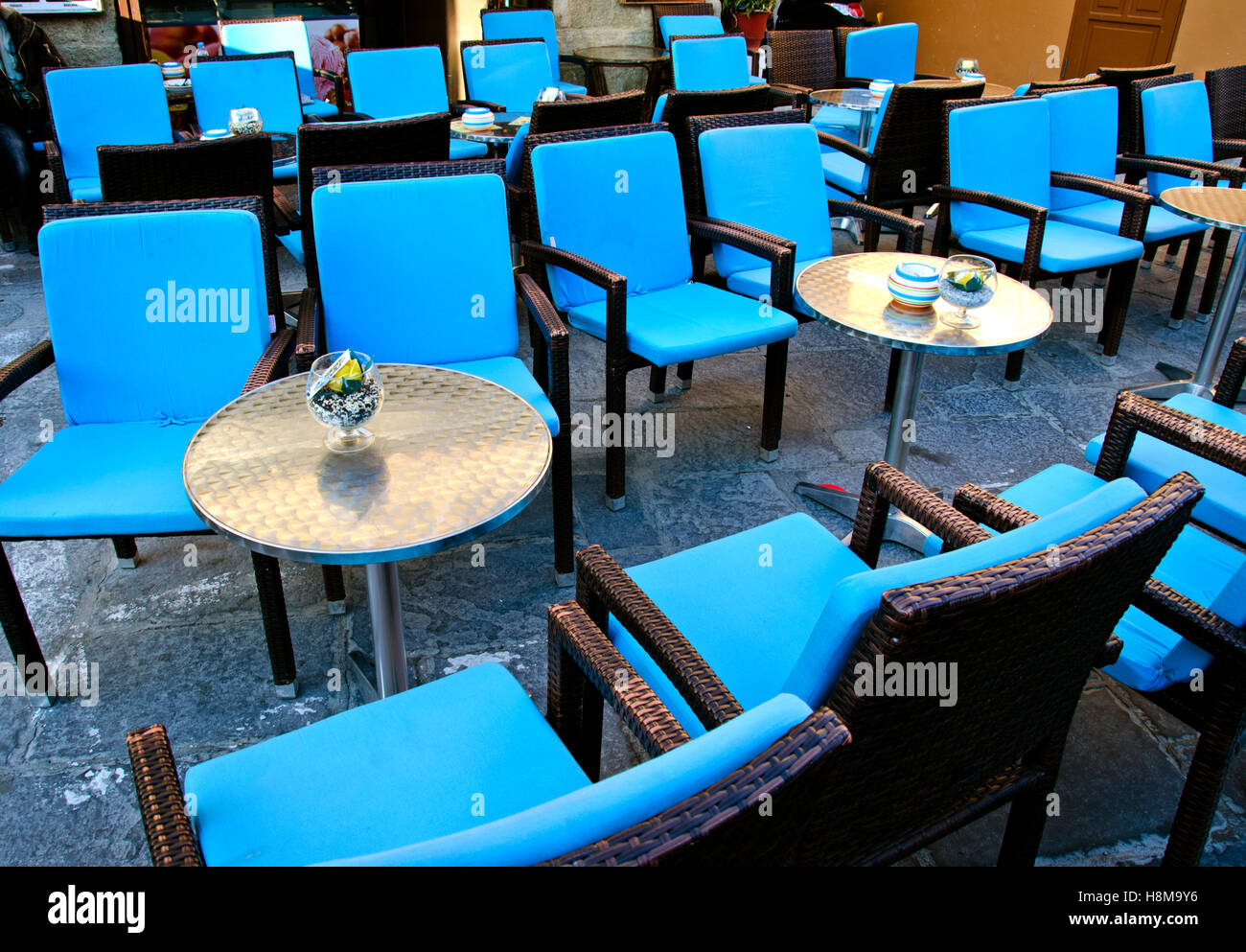 Greece restaurant cafe modern furniture, Rhodes island Stock Photo