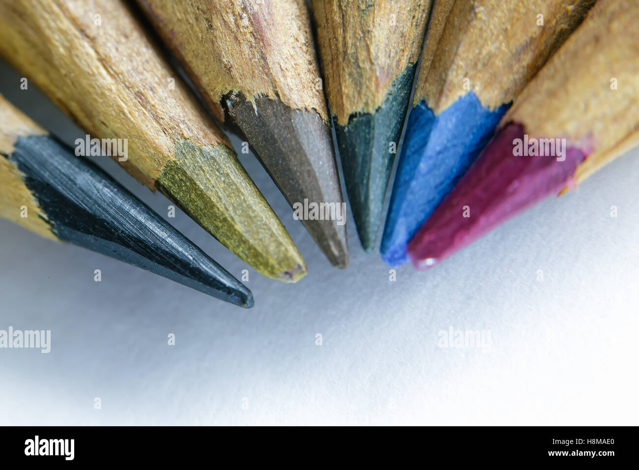 Casually knife sharpened colored pencils Stock Photo Alamy