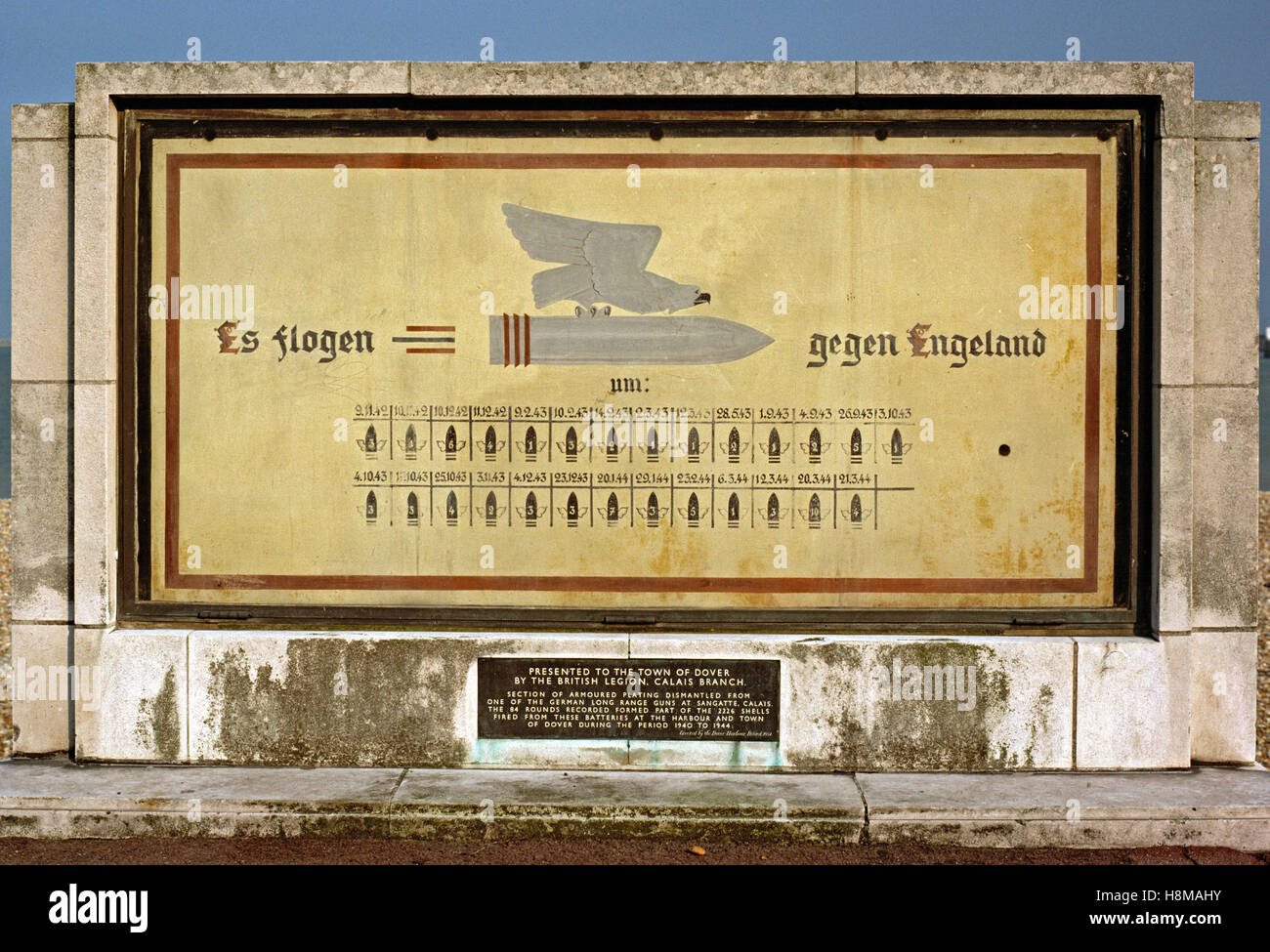 Section of armoured plating from German gun battery, now used as a War memorial at Dover, Kent, England, United Kingdom, Europe Stock Photo