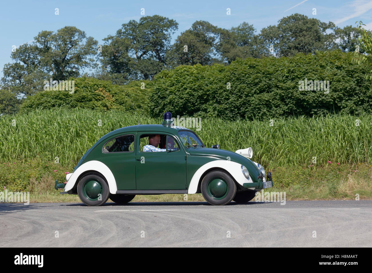 VW Beetle police car, 1967 model, vintage car, Schloss Dyck Classic Days 2016, Juchen, Niederrhein, North Rhine-Westphalia Stock Photo