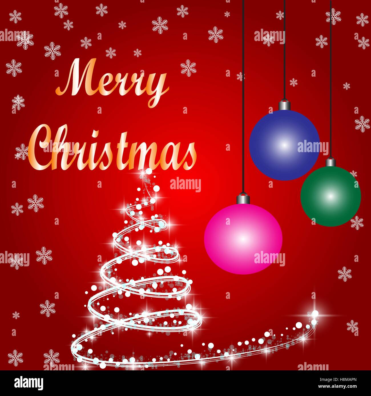 Christmas red background with fir branches and balls. Vector ...