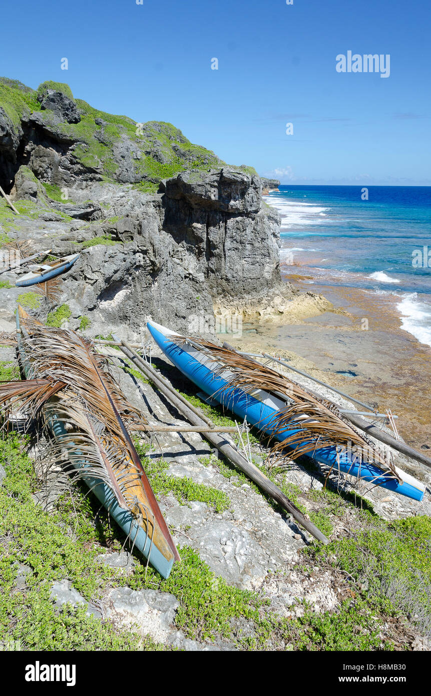 Polynesian Outrigger Canoe, Uluvehu, Niue, South Pacific, Oceania Stock