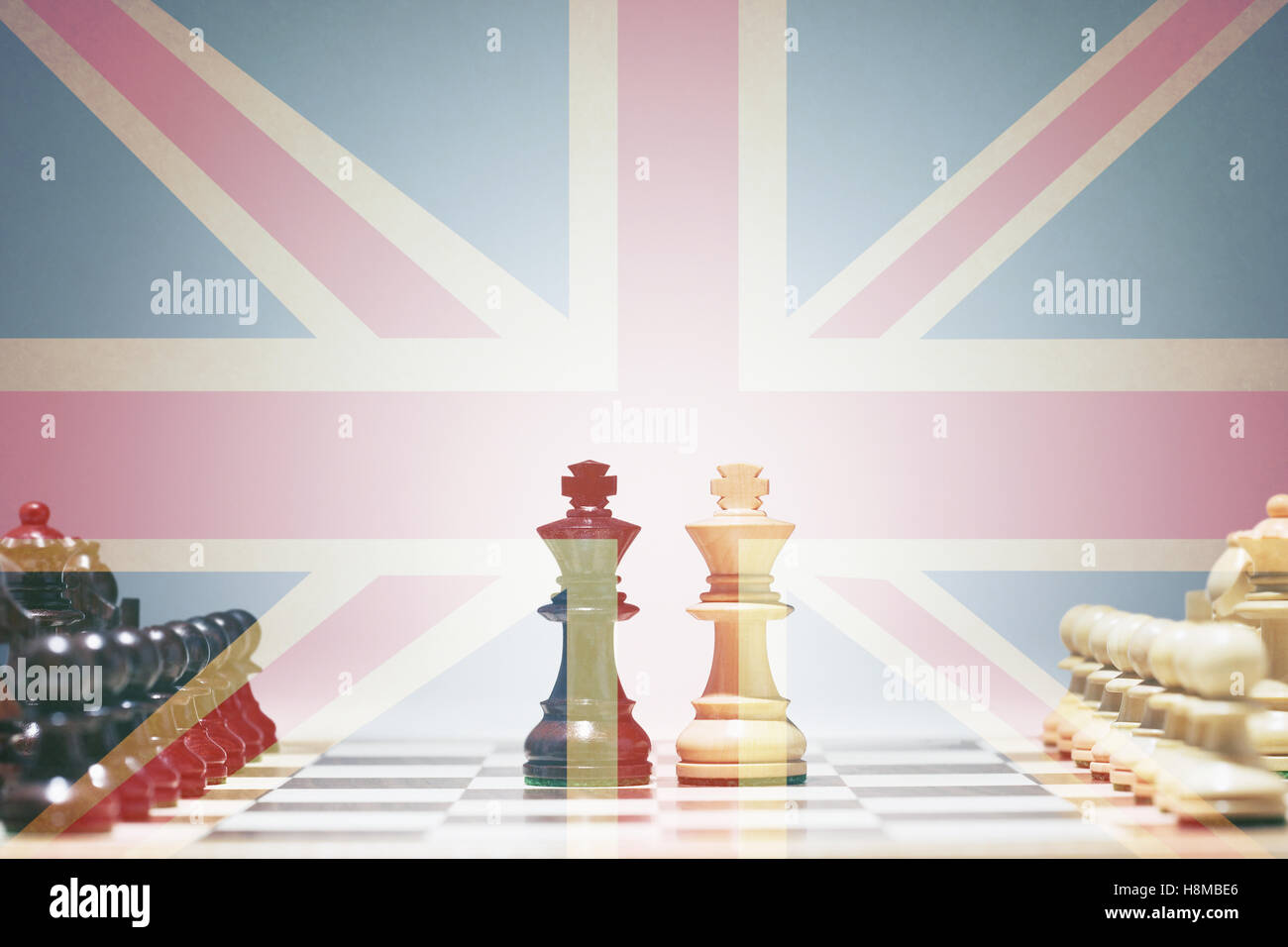 Chess Pieces in front of union jack Stock Photo