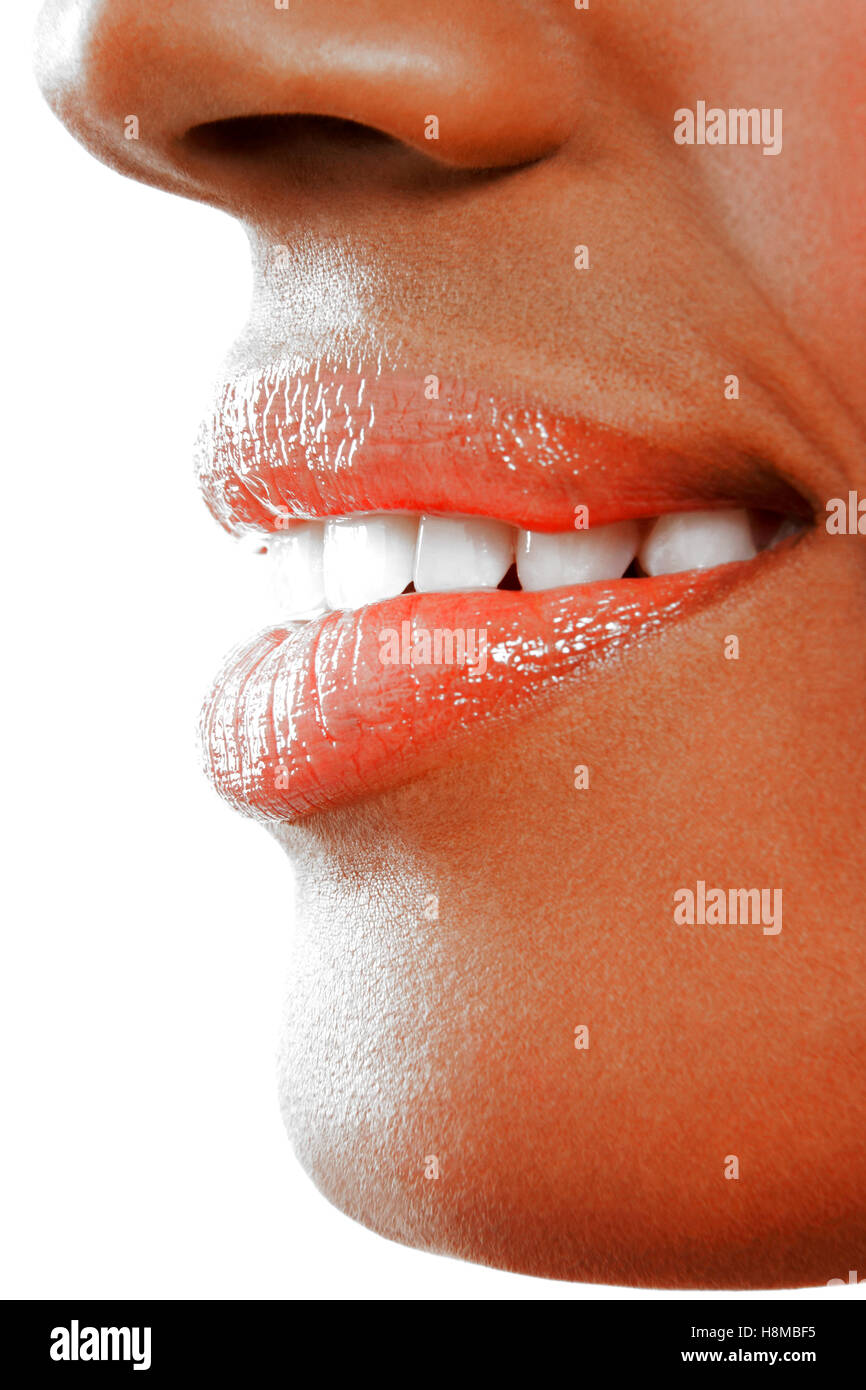 Woman smiling with very white sparkly teeth Stock Photo