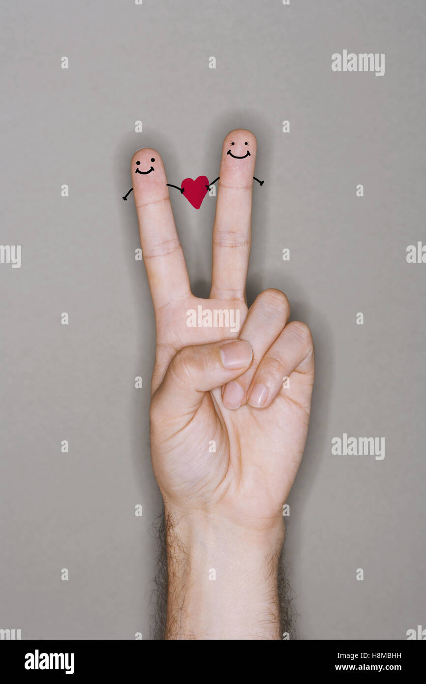 Finger People drawn on caucasian hand Stock Photo