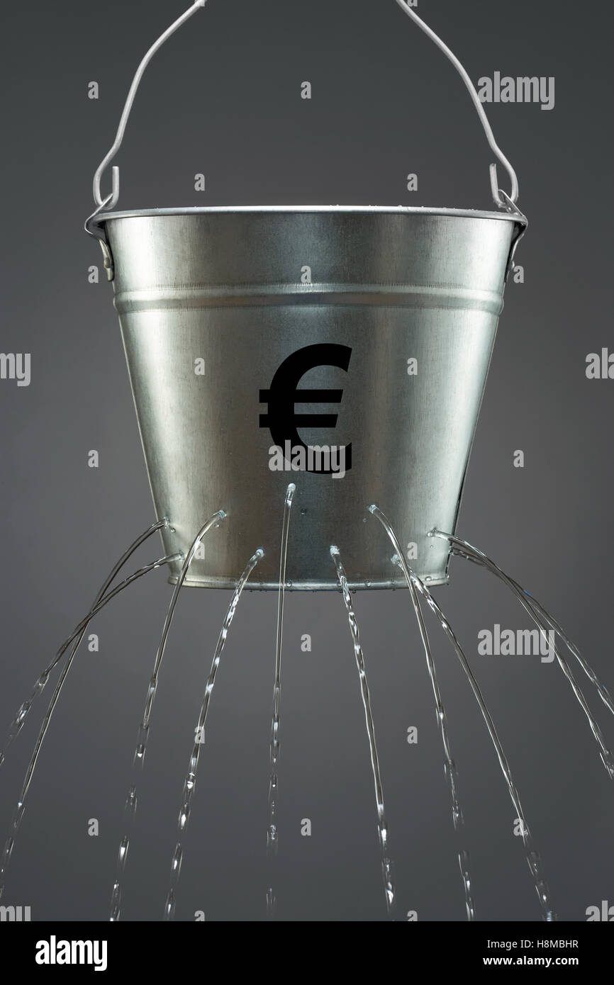 Leaky Euro Bucket Stock Photo