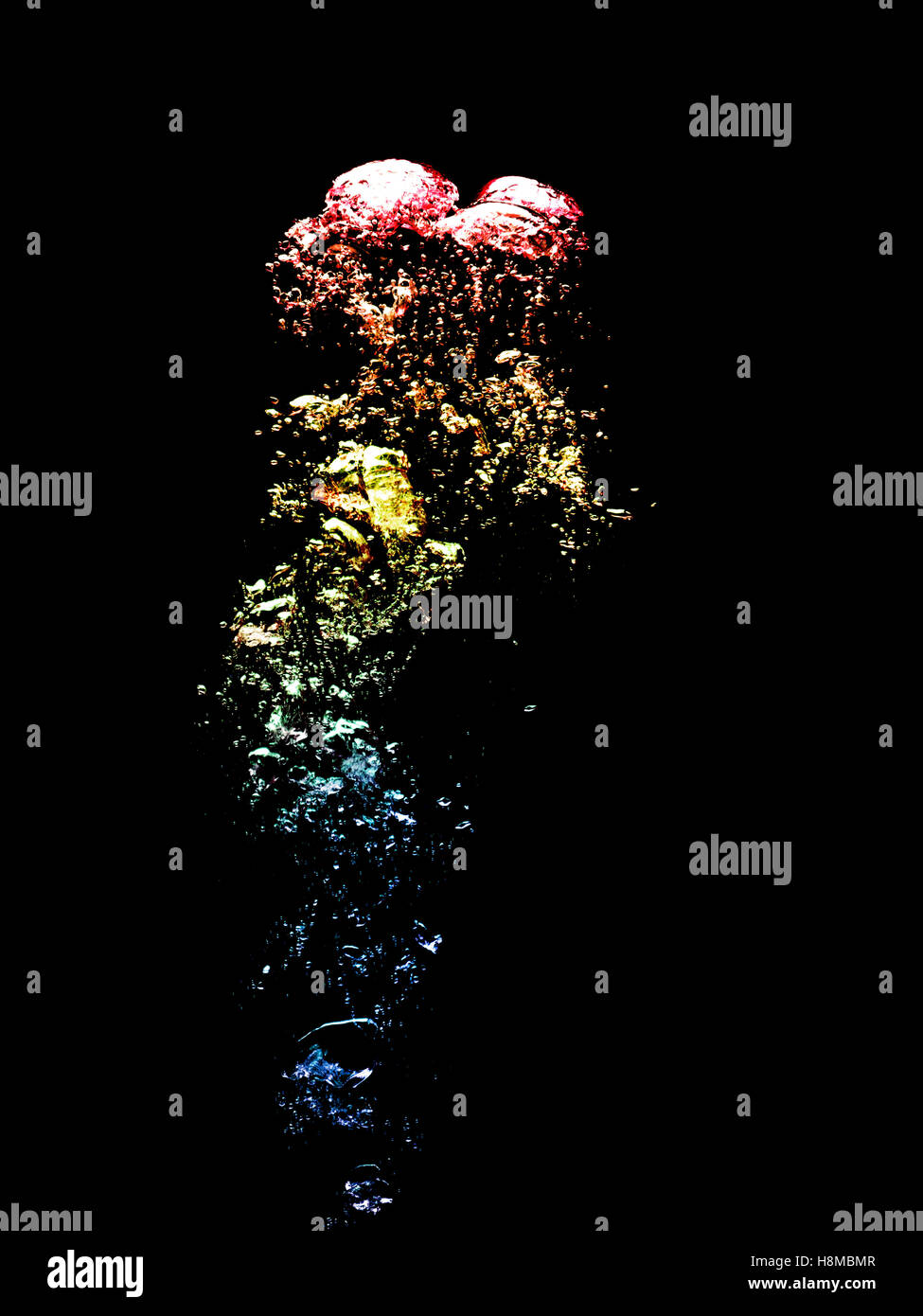 Rainbow Water bubbles on black background Stock Photo