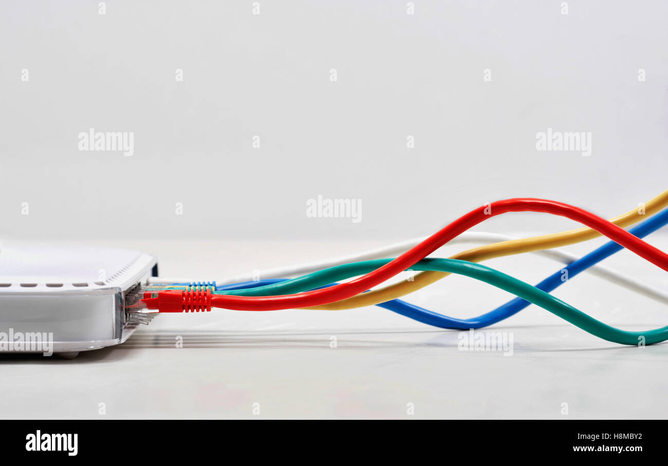 Ethernet Cables Plugged In Stock Photo