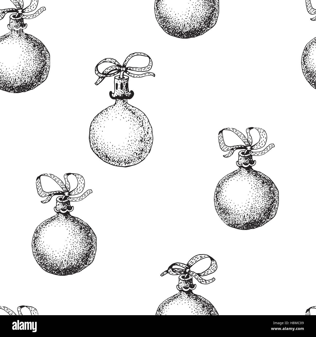 christmas tree ball. vector hand drawn seamless pattern Stock Vector ...